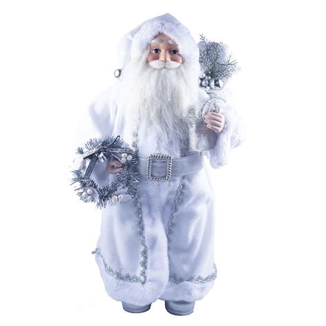 Santa Claus Figurine Doll in White - Standing Santa Figure - Holiday ...