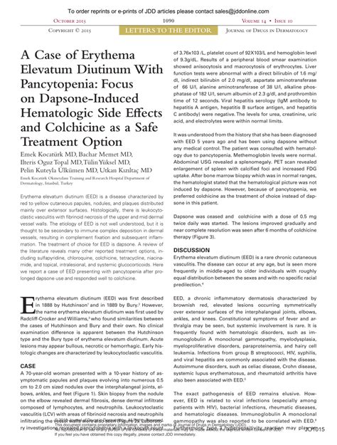 (PDF) A Case of Erythema Elevatum Diutinum With Pancytopenia: Focus on Dapsone-Induced ...