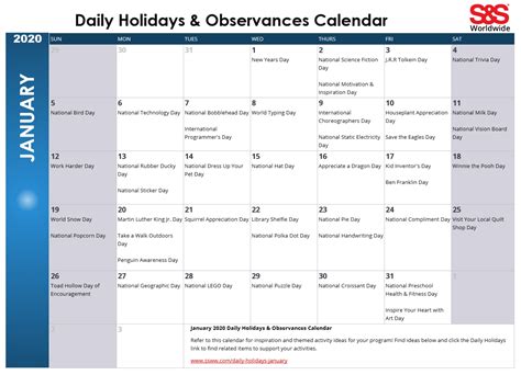 Calendars With Holidays And Observances - Example Calendar Printable