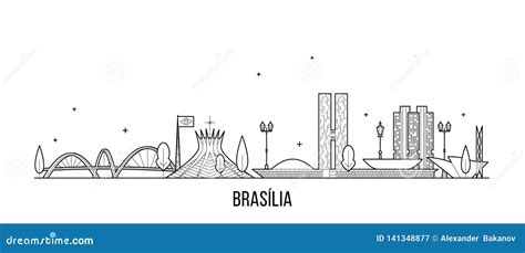 Brasilia Skyline And Landmarks Silhouette Vector Illustration | CartoonDealer.com #105120222