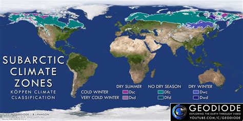 Subarctic Climate Zones from the latest Koppen map data : geography