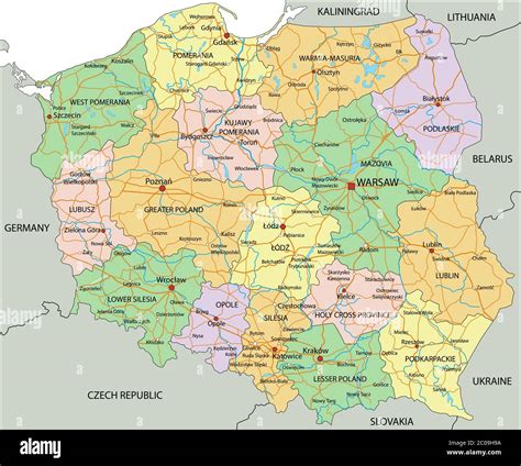 Poland - Highly detailed editable political map with labeling Stock ...