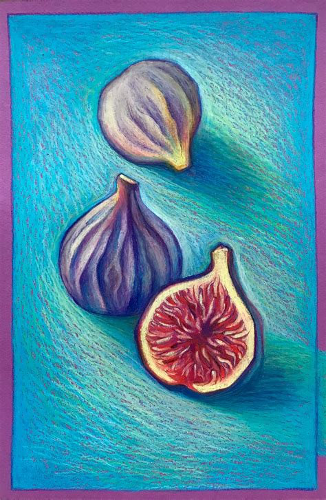 Fig Painting Original Artwork Oil Pastel Drawing 8x12 Bright - Etsy