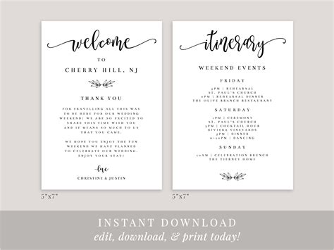 Printable Welcome Card Template Hotel Welcome Bag Insert - Etsy