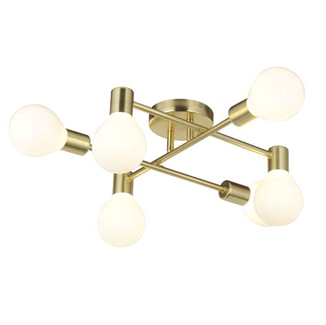 Channing Modern Gold Satin Brushed 6 Lamp Ceiling Light | Departments | DIY at B&Q | Ceiling ...