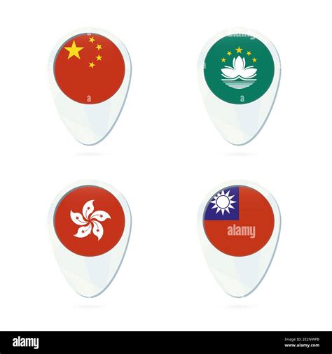 China, Macau, Hong Kong, Taiwan flag location map pin icon. China Flag ...