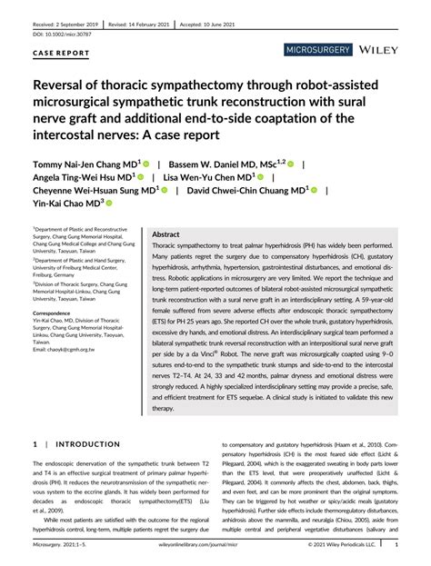 (PDF) Reversal of thoracic sympathectomy through robot‐assisted ...