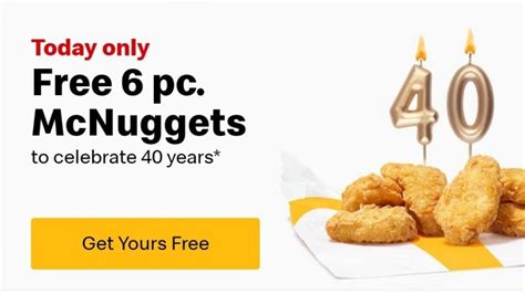 Get Free 6-Piece McDonalds Chicken Nuggets Today