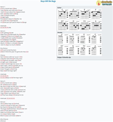 Chord: Boys Will Be Bugs - tab, song lyric, sheet, guitar, ukulele | chords.vip