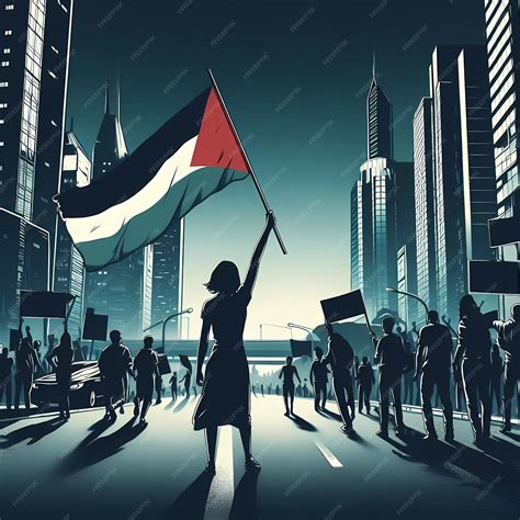 Premium AI Image | People protesting in city with Palestine flag ...