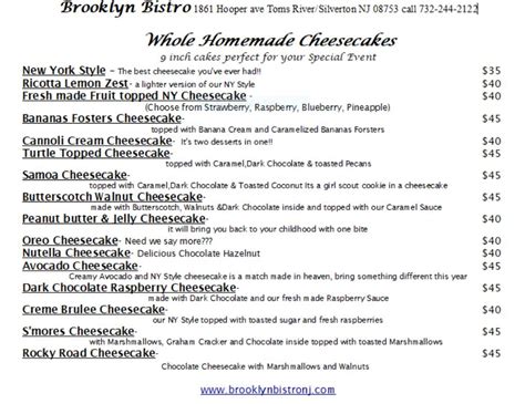 Menu at Brooklyn Bistro restaurant, Toms River, Hooper Ave