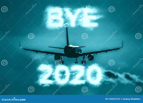 A Plane Flying into the Distance. Cloud-shaped Inscription - BYE 2020 Stock Illustration ...