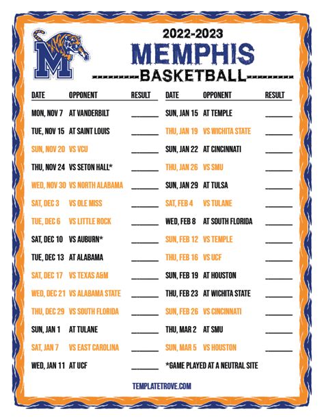 Memphis Tigers Basketball Schedule 2024-24 - Benny Cecelia