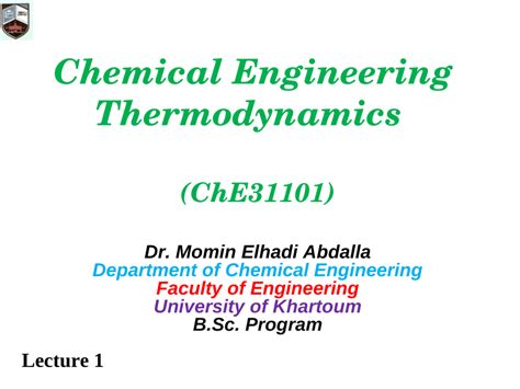 (PDF) Chemical Engineering Thermodynamics (ChE31101)