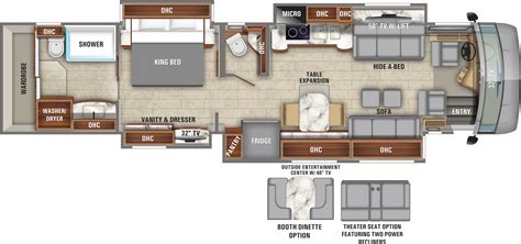 the floor plan for an rv that has two beds and one living area ...