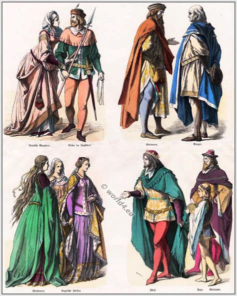 English and German medieval clothing in the 14th Century.