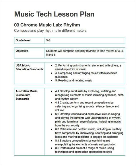 20 Music Lesson Plan Template Pdf