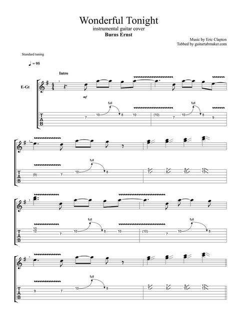 Wonderful Tonight guitar tabs - instrumental guitar tab (easy) - pdf guitar sheet music - guitar ...