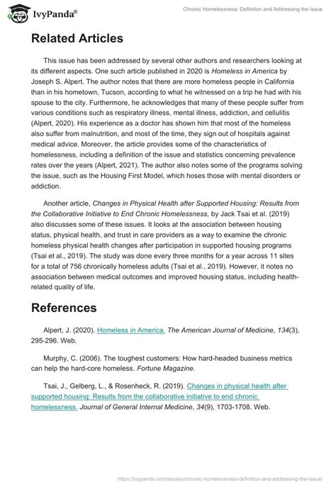 Chronic Homelessness: Definition and Addressing the Issue - 904 Words | Essay Example