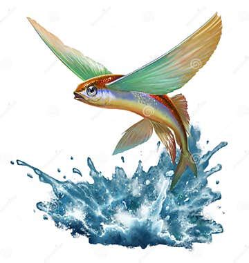 Flying Fish Jumping and Flying on White. Stock Illustration - Illustration of jumping, coast ...