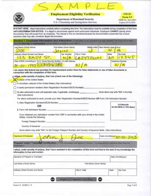 Employer Of Record Sample Completed I-9 Form. Employer Of Record Sample ...