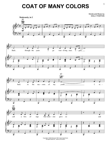 Coat Of Many Colors sheet music by Dolly Parton (Piano, Vocal & Guitar ...