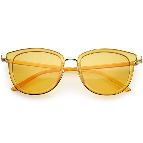 Translucent Metal Trim Square Horn Rimmed Sunglasses Color Tinted Lens 53mm (Gold / Orange ...