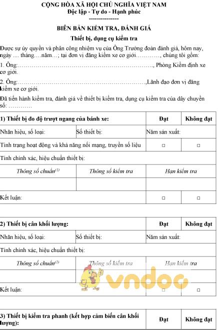 Mẫu biên bản kiểm tra, đánh giá thiết bị, dụng cụ kiểm tra - HoaTieu.vn