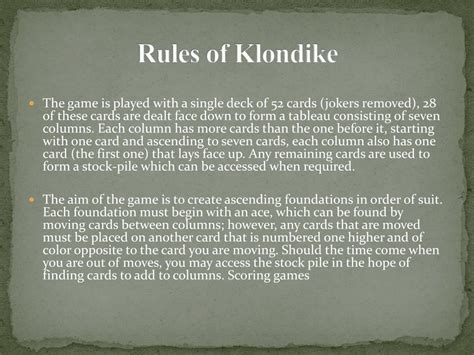 PPT - Rules Of Playing Klondike Solitaire Online PowerPoint Presentation - ID:7321083