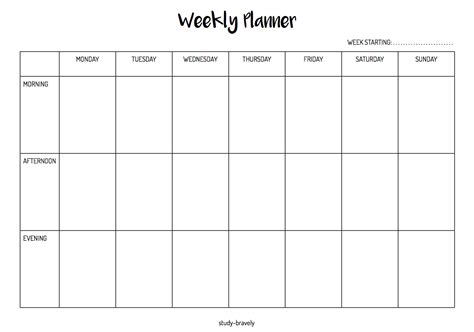 Be Brave, Study Hard., Simple Weekly Planner Printable (A4...