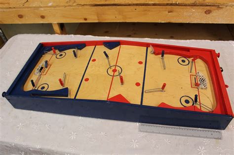 Vintage Wooden Hockey Table Game w/Metal Ball (3")