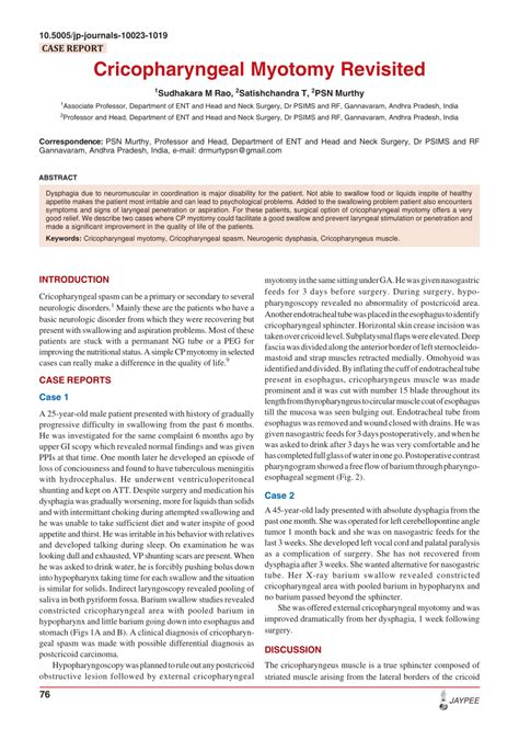 (PDF) Cricopharyngeal Myotomy Revisited