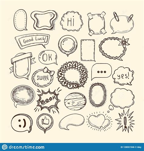 Hand Drawn Set of Sketch Different Cute Speech Bubble, Stickers. Stock Vector - Illustration of ...