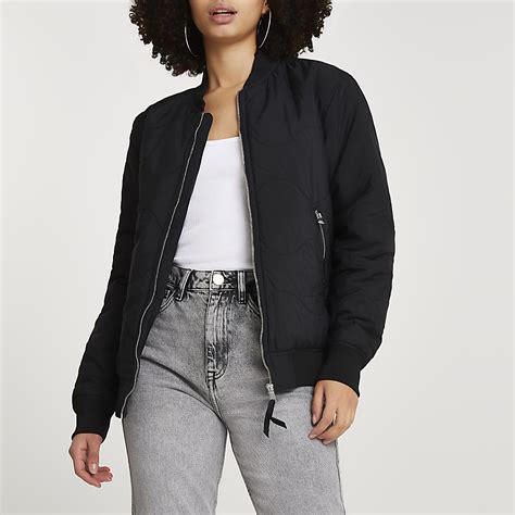 Black quilted bomber jacket | River Island