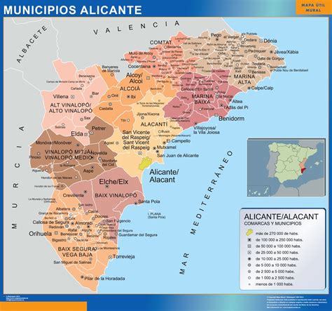 Municipalities Alicante map from Spain | Wall maps of the world ...