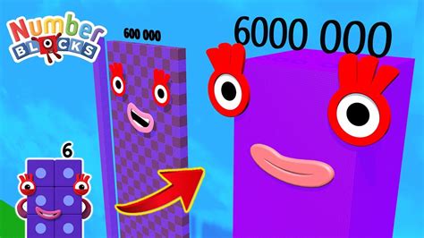 Numberblocks Comparison 6 60 600 6000 60000 600000 to 6 Million Numberblocks Standing Tall - YouTube