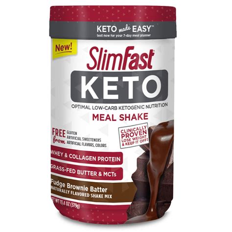 SlimFast Keto Meal Replacement Shake Powder, Fudge Brownie Batter, 13.4 Oz Canister (10 Servings ...