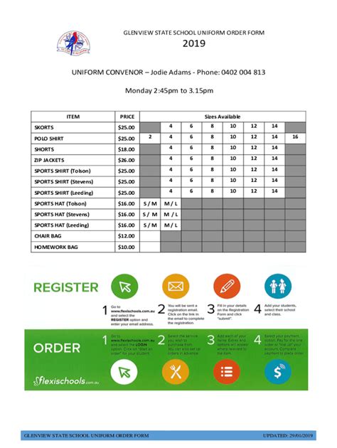 Fillable Online GLENVIEW STATE SCHOOL UNIFORM ORDER FORM Fax Email ...