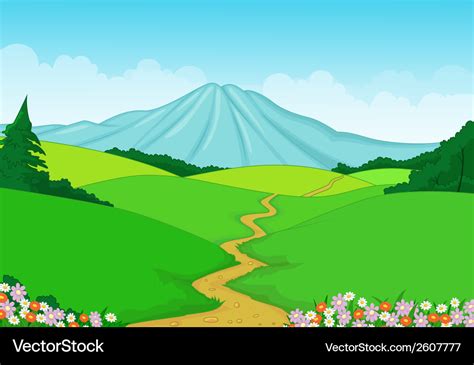 Beautiful green landscape cartoon background Vector Image