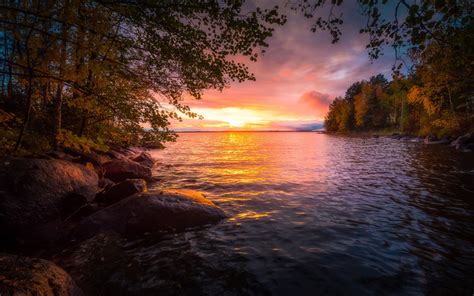 Download wallpapers Lake Nasijarvi, sunset, autumn, shore, beautiful lake, Tampere, Pirkanmaa ...