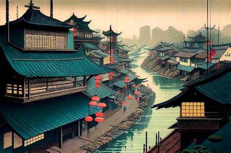 Premium Photo | Illustration of traditional chinese houses ancient ...