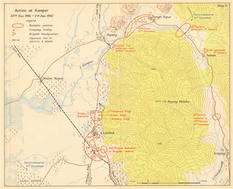 Battle of Kampar, 30 Dec 1941-2 Jan 1942. Japanese invasion of Malaya 1957 map