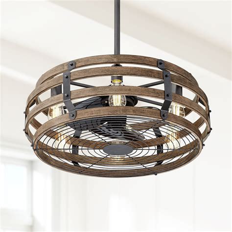 26" Casa Vieja Rustic Farmhouse Ceiling Fan with Light LED Remote Black Wood Cage for Living ...