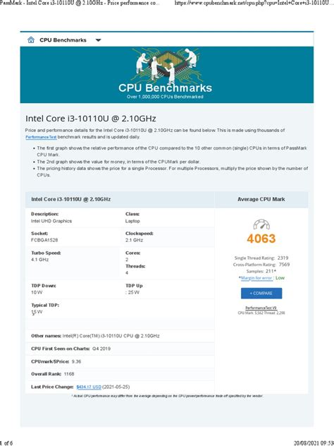 PassMark - Intel Core I3-10110u at 2.10GHz - Price Performance Comparison | PDF | Central ...