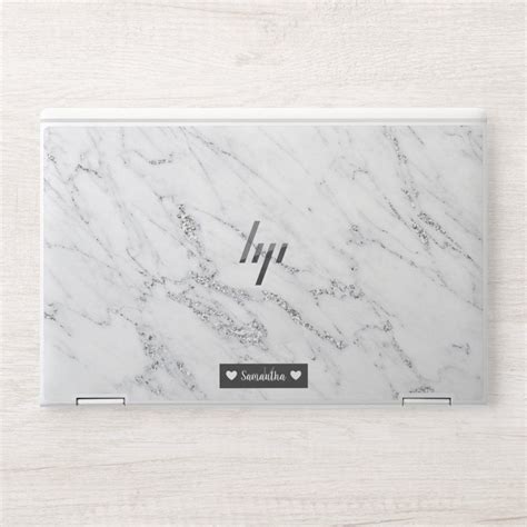 Chic silver glitter white marble elegant pattern Custom Laptop Skin, Hp ...