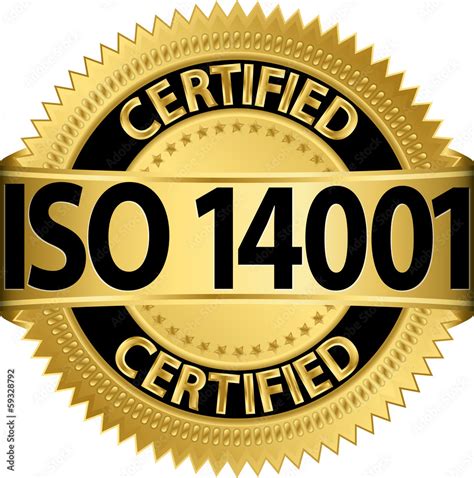 ISO 14001 certified golden label, vector illustration Stock Vector ...