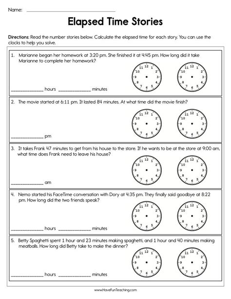 Elapsed Time Stories Worksheet by Teach Simple