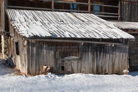 Wooden Shack in Winter Day with Fresh Snow on the Roof Stock Image ...