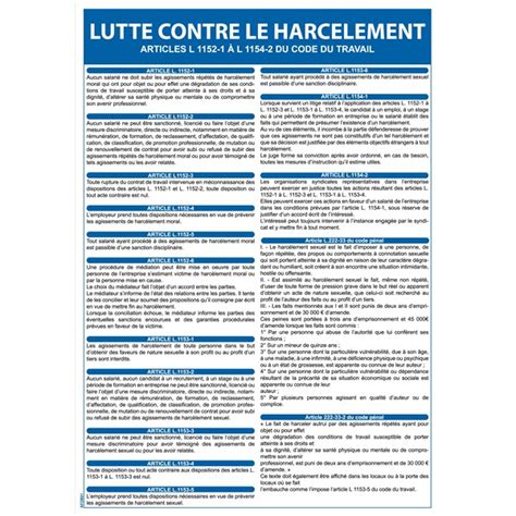 Panneau obligatoire lutte contre le harcèlement au travail