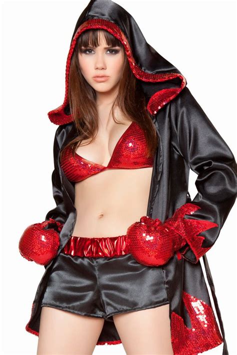 Women Sexy Black Red Boxing Costume Clubwear Outfit Gloves Robe From ...